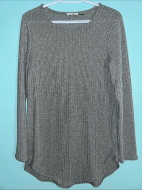 Metallic Gray Ribbed Long-Sleeve Women's Top Calvin Klein